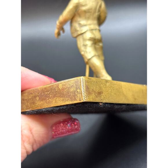 Vintage Brass or Bronze Boy Statue/Figurine With Trident/Fork on Base Unmarked - Picture 8 of 8